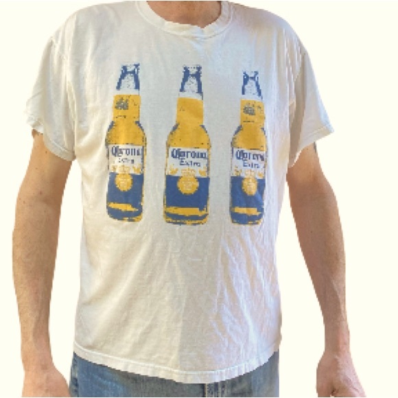 CORONA BEER Triple Beer Bottles RARE White Tshirt Men XL - Picture 1 of 7